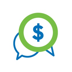 Graphic of two round speech bubbles. One with a green Servus Circle as it border and a blue dollar sign in it.
