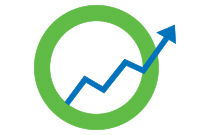 Graphic of a green Servus Circle and a blue arrow pointing upwards.
