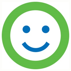 Graphic of a green Servus Circle styled as a smiling face with two blue dots as the eyes and a blue curve as the mouth.