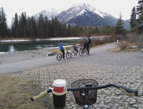 A family bicycling in Jasper