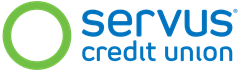 Graphic of Servus's logo in colour: the Servus Circle in green on the left and the Servus Credit Union wordmark in blue on the right