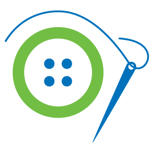 Graphic portraying Servus Circle as button and needle