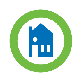 Graphic portraying Servus circle and a home