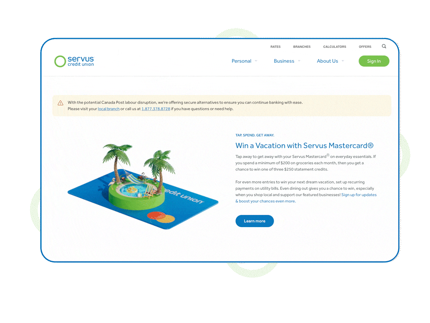 Graphic portraying Servus logo with mountains